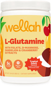 Wellah L-Glutamine Poudre Punch Tropical : bouteille prête et saveur agréable.