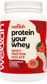 Wellah Protein Your Whey bouteille 30 portions Fraise Crème, pratique après l'entraînement.