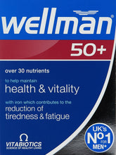 Wellman 50+ – emballage de comprimés, soutien énergétique quotidien et vitalité.