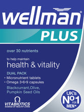 Wellman Plus – paquet double, tablettes et capsules pour énergie quotidienne.
