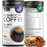 Wellneum café champignons – pot visible, prêt à être mélangé dans de l eau chaude.