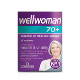 Wellwoman 70+ présente sa boîte de comprimés pour un apport nutritionnel quotidien.