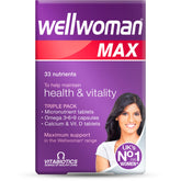 Wellwoman Max – bouteille visible, soutien nutritionnel quotidien pour femmes actives.