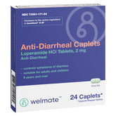 Welmate caplets antidiarrhéiques – emballage visible offrant un soulagement rapide après diarrhée.