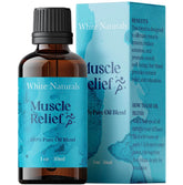 White Naturals Muscle Relief : flacon ambré prêt à soulager les muscles après effort.