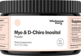 Wholesome Story Myo-Inositol et D-Chiro-Inositol en poudre prête à être mélangée dans un smoothie.