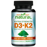 Why Not Natural vitamine D3-K2 Spiruline - bouteille: soutien potentiel des os et du système immunitaire.