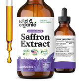 Wild & Organic gouttes de safran dans une bouteille prête à l’emploi pour usage quotidien.