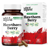 Wild & Organic Aubépine – Bouteille de capsules 1200 mg, usage quotidien pratique.