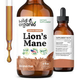 Wild & Organic gouttes de crinière de lion dans une bouteille, soutien potentiel à la concentration.
