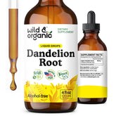 Wild & Organic Dandelion Root Drops: bouteille prête pour le soutien hépatique.