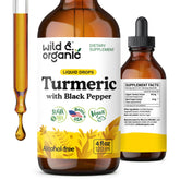 Wild & Organic teinture-curcuma-bouteille: facile à ajouter à vos boissons quotidiennes.