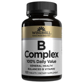 Windmill B Complex – bouteille et étiquette, soutien potentiel d'énergie naturelle.