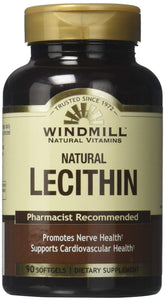 Windmill Lecithine 19 Grains, bouteille de capsules molles, peut soutenir la santé nerveuse et cognitive.
