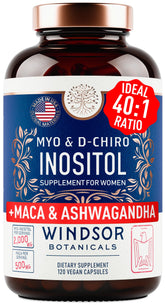 Bouteille Windsor Botanicals Myo-Inositol 40:1 pour l'équilibre hormonal potentiel.