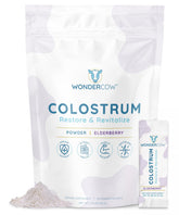 WonderCOW Colostrum Poudre dans une bouteille, soutien potentiel à l'immunité et digestion.