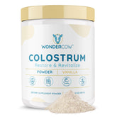 WonderCOW Colostrum Vanilla dans sa boîte, goût doux et soutien immunitaire potentiel.