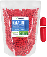 XPRS Nutra capsules gélatine taille 00 rouges, avant remplissage, précision visible.