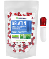 XPRS Nutra Taille 00 capsules vides transparentes rouge et blanc pour remplissage précis.