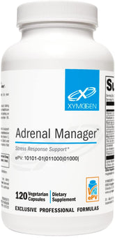 XYMOGEN Adrenal Manager montre sa bouteille; soutien potentiel à l’énergie quotidienne.