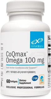 XYMOGEN CoQmax Omega: bouteille montrant le complément pour le cœur et la routine quotidienne