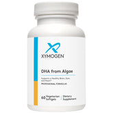 XYMOGEN DHA algue - bouteille montre l’emballage durable et source oméga-3 sans poisson.