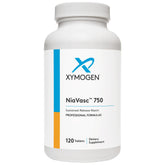 XYMOGEN NiaVasc 750, bouteille-pilules, libération prolongée pour une routine quotidienne.
