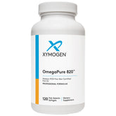 XYMOGEN OmegaPure 820, bouteille softgel prête pour une routine santé quotidienne.
