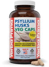 Yerba Prima boîte de capsules psyllium pur, emballage premium.