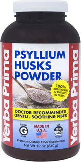Packaging Yerba Prima Psyllium en poudre prêt à l’emploi, pour une utilisation régulière.