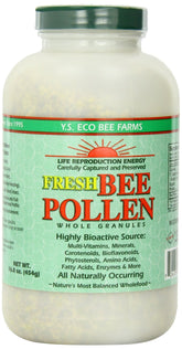 Pollen granulés YS Eco Bee Farms en bocal 16 oz, énergie naturelle possible.