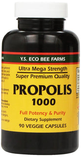 YS Eco Bee Farms Propolis cru 1000 mg, bouteille duo-pack, riche en bioflavonoïdes.