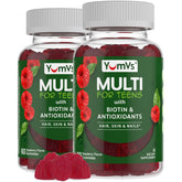 Gummies Yum-V'S Teen framboise dans la bouteille, soutien cheveux et peau.