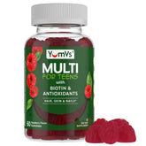 Gummies YumVs Teen Multivitamin dans le flacon, goût framboise, soutien cheveux et ongles.