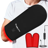 Gants YuQBLITTY Lumière Rouge XXL enveloppant les mains pour relaxation musculaire.