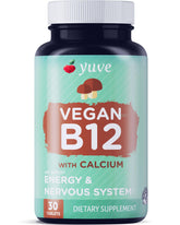 Yuve B12 calcium comprimés dans flacon, absorption optimisée.