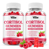 Gommes cortisol framboise YXSW, bouteille colorée, soutien détente possible le soir.