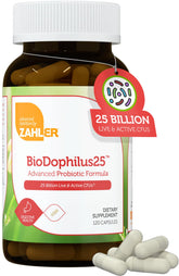 Zahler BioDophilus25: bouteille montrant les probiotiques pour soutenir la digestion.