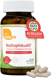 Zahler BioDophilus60 – bouteille, soutien potentiel à la digestion quotidienne.