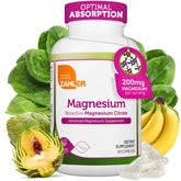 Zahler magnésium citrate en capsules, bouteille visible, soutien potentiel à l'énergie et au fonctionnement nerveux.