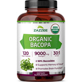 Bouteille Zazzee Bacopa 30:1 biologique et extrait puissant.