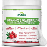 Zazzee D-Mannose Poudre Plus dans sa bouteille avec dosage précis pour une utilisation quotidienne.