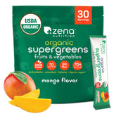 Poudre Zena Nutrition Vert Bio Mangue, goût fruité et apport nutritionnel quotidien.