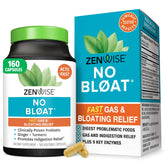 Zenwise No Bloat: bouteille visible avec gélules digestives faciles à avaler, confort intestinal.