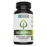 Tablettes de chlorophylle Zhou visibles sur l’étiquette, idée de routine bien-être.