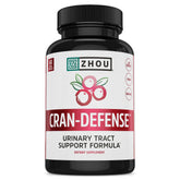 Zhou Cran-Defense : bouteille vue de face, capsules végétales pour un soutien potentiel de la santé urinaire.