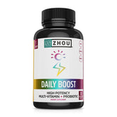 ZHOU Daily Boost montre la bouteille ouverte prête à un apport sain et pratique.
