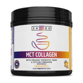 ZHOU MCT Collagen: bouteille affichant vanille naturelle, soutien possible pour cheveux et peau.