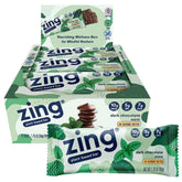 Barre Zing Dark Chocolate Mint prête a deguster avec chocolat noir et menthe rafraichissante.