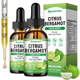 Gouttes Zynutrvion bergamote citron en flacon, amelioration potentielle du bien etre quotidien.